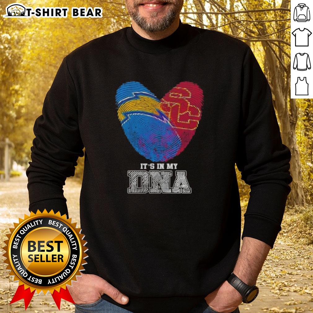 Awesome Fingerprints Los Angeles Chargers X USC Trojans It's In My DNA Sweatshirt Awesome Los Angeles Chargers and USC Trojans fingerprint sweatshirt showcasing team spirit and pride in my DNA.