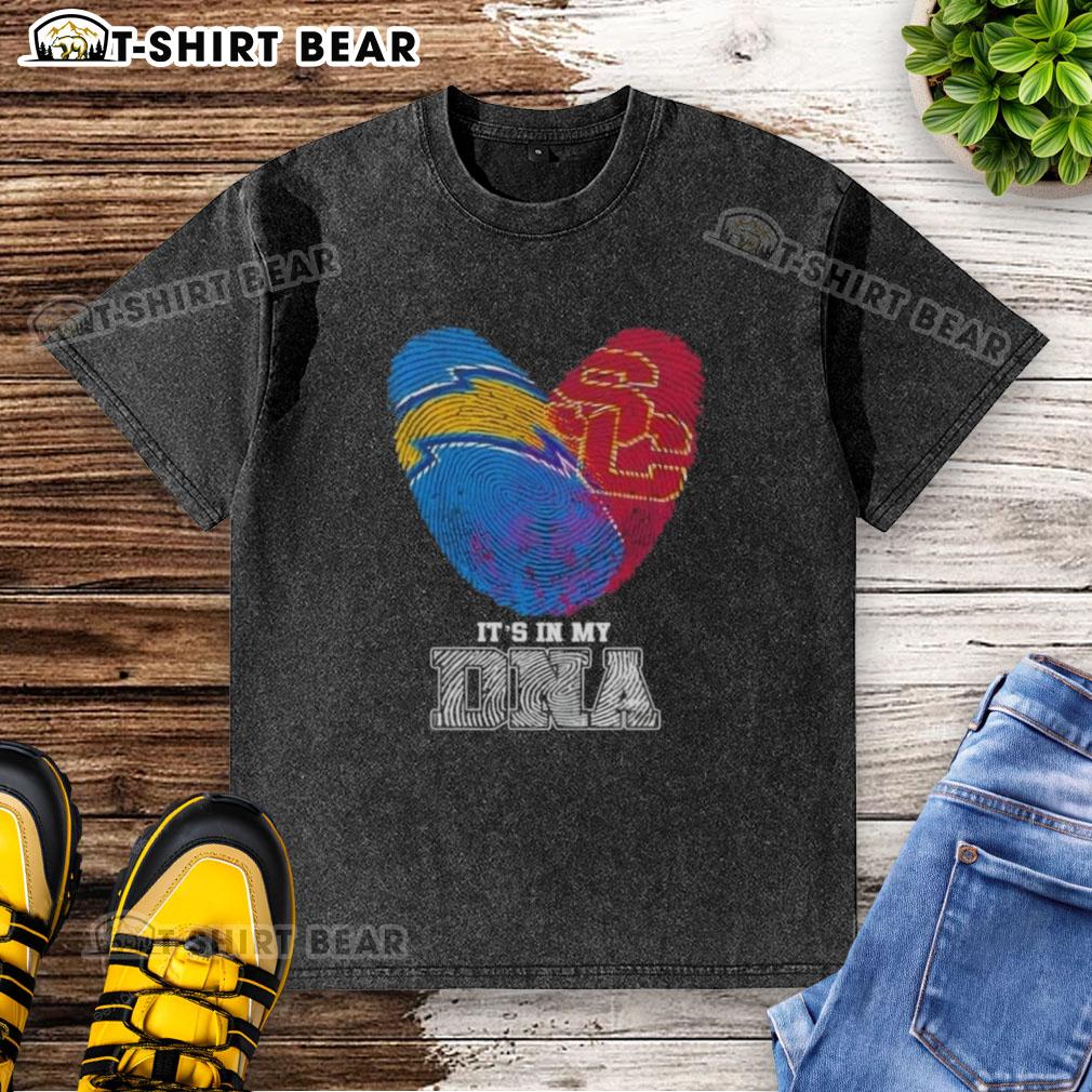 Awesome Fingerprints Los Angeles Chargers X USC Trojans It's In My DNA Washed T-Shirt Awesome Los Angeles Chargers x USC Trojans 'It's In My DNA' washed t-shirt with unique fingerprint design.