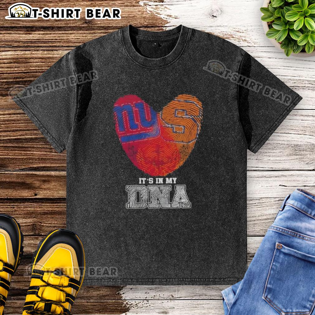 Awesome Fingerprints New York Giants X Syracuse Orange It's In My DNA Washed T-Shirt Awesome Fingerprints New York Giants x Syracuse Orange T-shirt featuring DNA design, perfect for sports fans.