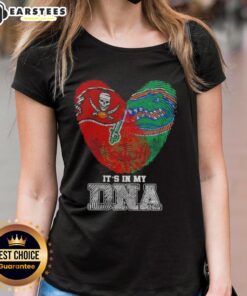 Alt Text: Awesome Fingerprints Tampa Bay Buccaneers X Florida Gators It's In My DNA Ladies Tee showcasing team spirit.
