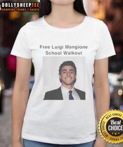 Alt Text: Awesome Free Luigi Mangione School Walkout Protest Ladies Tee showcasing vibrant design for supporters of the movement.