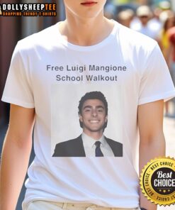 Awesome Free Luigi Mangione School Walkout Protest T-Shirt featuring bold graphics and vibrant colors for activism.