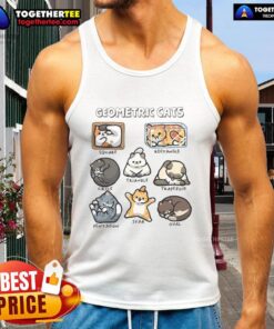 Stylish Awesome Geometric Cats Tank Top featuring vibrant cat designs in geometric patterns for trendy summer wear.