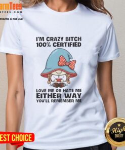Awesome gnomes graphic on a ladies tee, featuring 'Love Me or Hate Me, You'll Remember Me' slogan in vibrant colors.