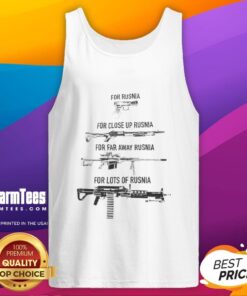 Awesome gun displayed on a Rusnia tank top, perfect for close-up and far-away views, showcasing unique design and style.