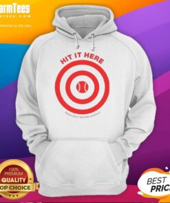 Awesome Hit It Here baseball hoodie by Zack Hampie, perfect for fans wanting to impress at Target games.
