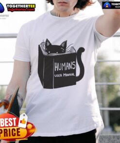 Awesome Humans User Manual For Cats Remix T-Shirt featuring a playful design with cat graphics and vibrant colors.