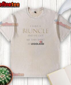 Child wearing a washed t-shirt from Legoland, showcasing the fun design 'Awesome, I Have a Biuncle'.