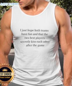 Alt Text: Two athletes in a heated rivalry wearing a tank top, hoping for a secret kiss after the game.