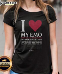 Alt Text: Awesome I Love My Emo Choose All That Apply Ladies Tee in black, featuring a stylish graphic design for emo fashion lovers.