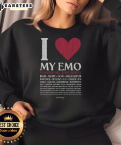 Emo sweatshirt featuring 'I Love My Emo' design, perfect for fans of emo culture and stylish casual wear.