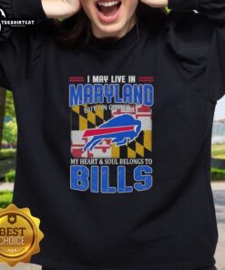 Buffalo Bills football flag sweatshirt, perfect for game day, showcasing team spirit while living in Maryland.
