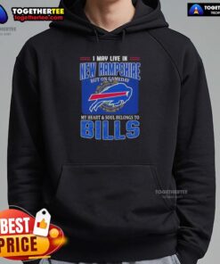 Person wearing a Buffalo Bills hoodie, showcasing team spirit while living in New Hampshire on game day.
