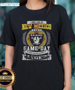 Awesome ladies tee featuring 'I may live in New Mexico, but my heart belongs to Las Vegas Raiders football' design.