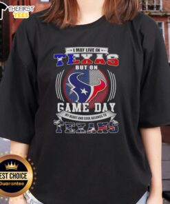 Texas ladies tee with 'My heart and soul belongs to Texans' slogan, perfect for game day pride and support.