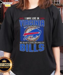 Buffalo Bills football flag graphic on a ladies tee, perfect for game day pride in Virginia. Support your team!