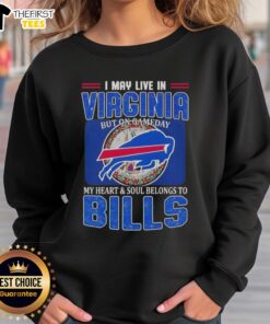 Buffalo Bills football flag sweatshirt worn by a fan in Virginia, showcasing team spirit on game day.
