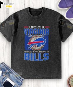 Buffalo Bills football flag washed t-shirt, showing team spirit for game day, perfect for fans living in Virginia.