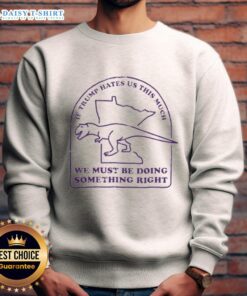Alt Text: Awesome sweatshirt with text 'If Trump hates us this much, we must be doing something right' for political activism.