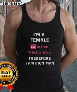 Female Iron Man tank top showcasing equality with 'I Am Iron Man' slogan, celebrating women's empowerment in superhero culture.