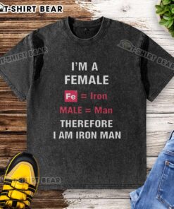 Female Iron Man washed t-shirt design featuring 'I Am Iron Man' slogan in a stylish graphic print.