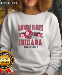 Awesome Indiana Football 2025 CFP National Champions arched helmet sweatshirt design, perfect for fans and supporters.