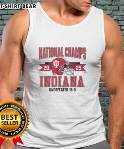Alt Text: Awesome Indiana Football 2025 CFP National Champions arched helmet tank top design for fans and athletes.