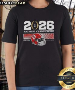 Awesome Indiana Hoosiers 2026 National Championship College Football Playoff ladies tee in red with logo and sporty design.