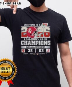 Awesome Indiana Hoosiers 2026 Rose Bowl Game Champions Score T-Shirt design featuring vibrant team colors and logo.