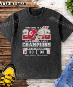 Awesome Indiana Hoosiers 2026 Rose Bowl Game Champions Score Washed T-Shirt featuring bold team graphics and vibrant colors.