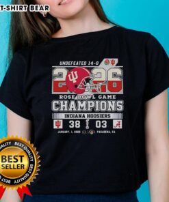 2026 Rose Bowl champions: Indiana Hoosiers defeat Alabama Crimson Tide, featuring a stylish ladies tee celebrating the victory.