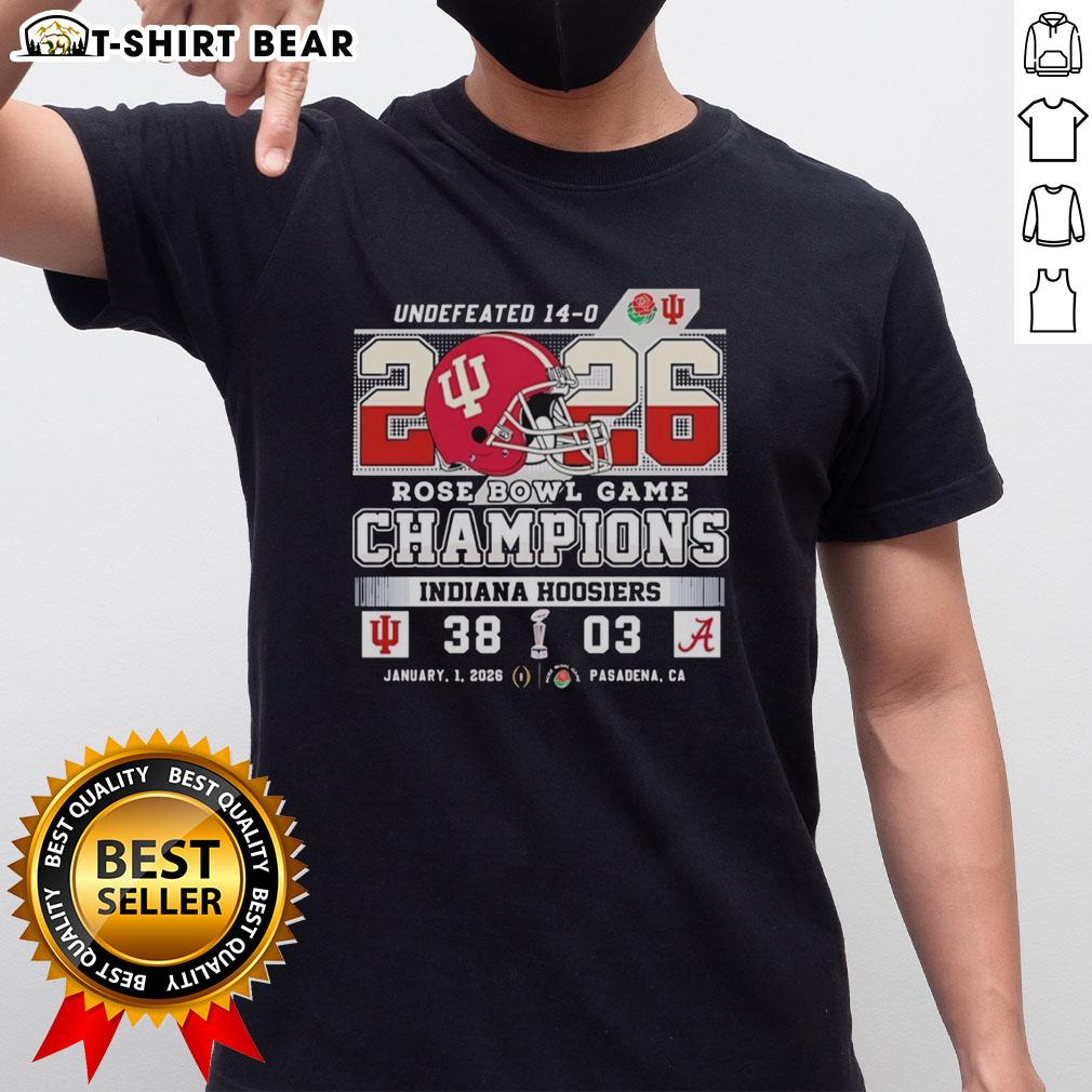 Awesome Indiana Hoosiers Beat Alabama Crimson Tide At Rose Bowl Game Champions 2026 T-Shirt Indiana Hoosiers beat Alabama Crimson Tide 2026 Rose Bowl Game champions T-shirt featuring team logos and vibrant colors.