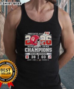 Indiana Hoosiers beat Alabama Crimson Tide at the 2026 Rose Bowl Game, showcased on a vibrant tank top.