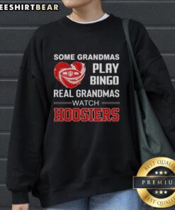 Alt Text: Cozy sweatshirt featuring Awesome Indiana Hoosiers Diamond Heart - Some Grandmas Play Bingo, Real Grandmas Watch design.