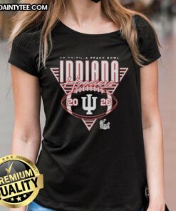 Awesome Indiana Hoosiers Football Chick-fil-A Peach Bowl 2026 Ladies Tee featuring team colors and logo design.