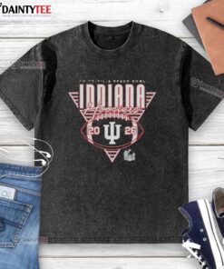2026 Awesome Indiana Hoosiers Football Chick-fil-A Peach Bowl washed t-shirt featuring team colors and logo.