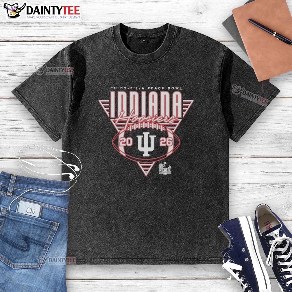 awesome-indiana-hoosiers-football-chick-fil-a-peach-bowl-2026-washed-t-shirt 2026 Awesome Indiana Hoosiers Football Chick-fil-A Peach Bowl washed t-shirt featuring team colors and logo.