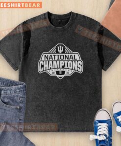Awesome Indiana Hoosiers Football National Champions 2025 small logo washed t-shirt, perfect for fans.