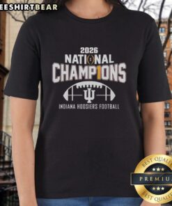 Awesome Indiana Hoosiers National Champions 2025-2026 NCAA ladies tee featuring vibrant team colors and logo.