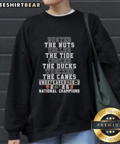 Awesome Indiana Hoosiers National Champions 2025 sweatshirt celebrating their victory over the Canes with a 16-0 record.