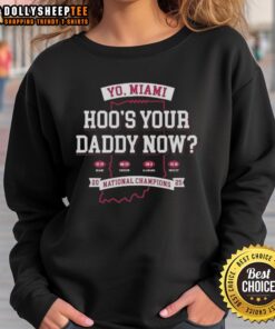 Awesome Indiana Hoosiers National Champions 2025 sweatshirt featuring 'Hoos Your Daddy Now' match scores design.