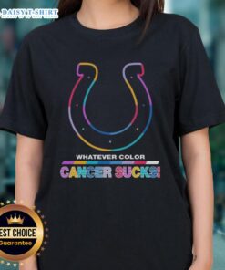 Awesome Indianapolis Colts football tee with colorful cancer awareness logo for ladies.