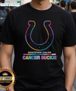 Alt Text: Awesome Indianapolis Colts Football T-Shirt featuring colorful 'Cancer Sucks' logo, perfect for team pride and awareness.