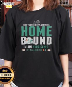 Alt Text: Miami Hurricanes 2026 Vrbo Fiesta Bowl Champions Ladies Tee showcasing team spirit and style for fans.