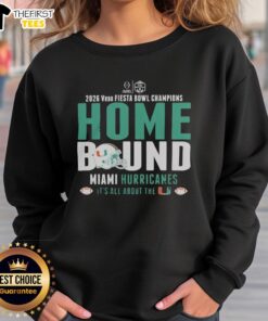 Alt Text: Miami Hurricanes 2026 Vrbo Fiesta Bowl Champions sweatshirt, showcasing team pride and victory spirit.