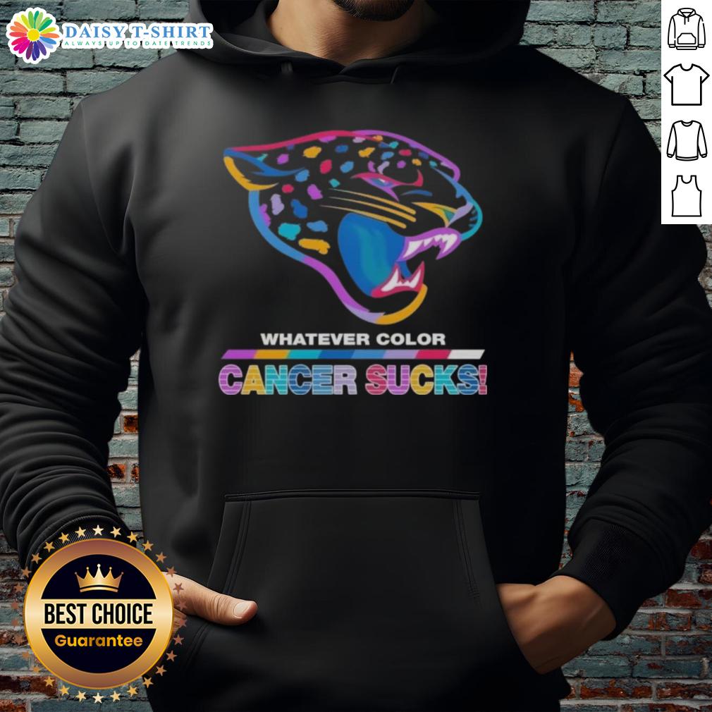 Awesome Jacksonville Jaguars Football Whatever Color Cancer Sucks Logo Colors Hoodie Jacksonville Jaguars hoodie featuring vibrant colors and a 'Cancer Sucks' logo, perfect for football fans and cancer awareness.
