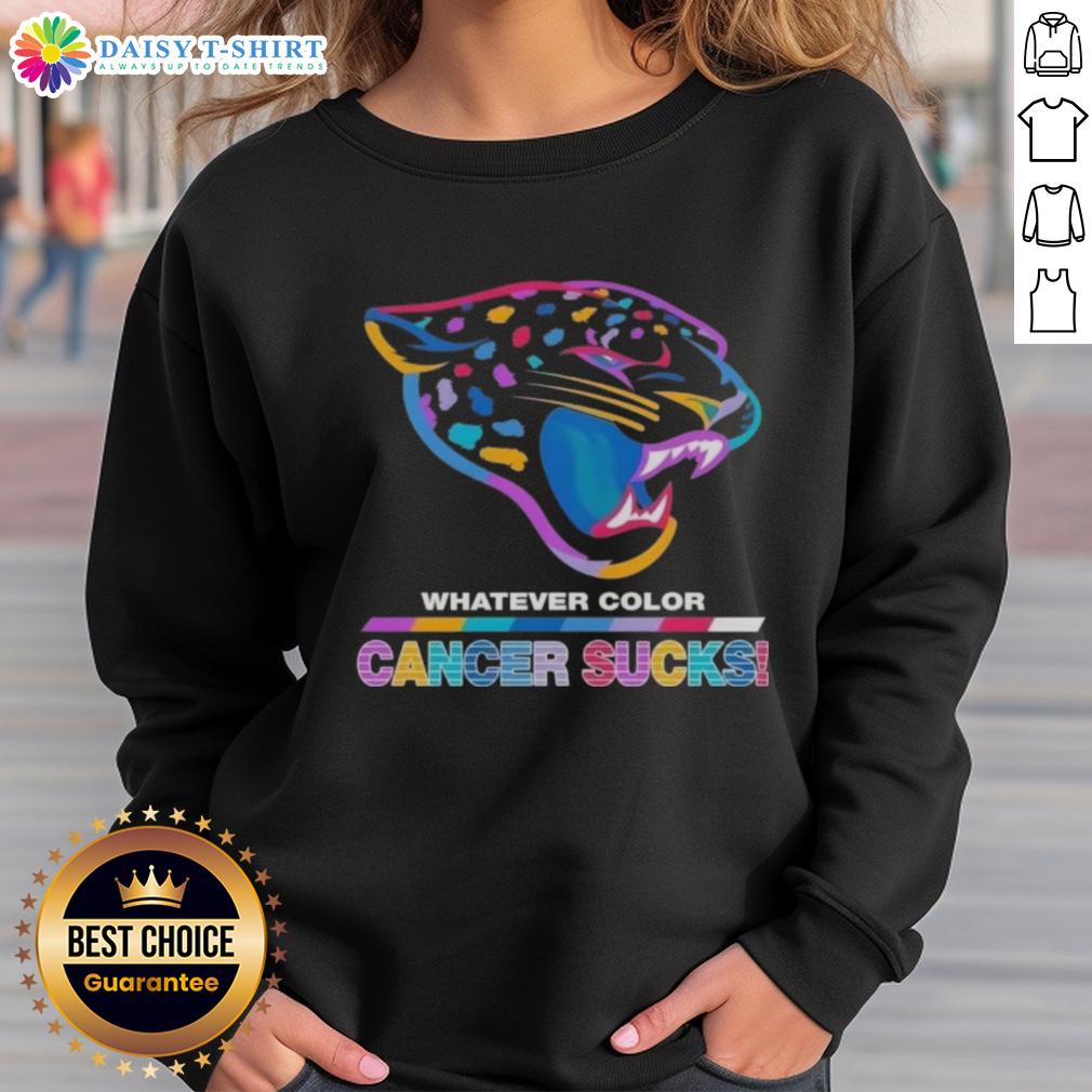 Awesome Jacksonville Jaguars Football Whatever Color Cancer Sucks Logo Colors Sweatshirt Jacksonville Jaguars sweatshirt featuring a colorful 'Cancer Sucks' logo, perfect for football fans supporting a cause.