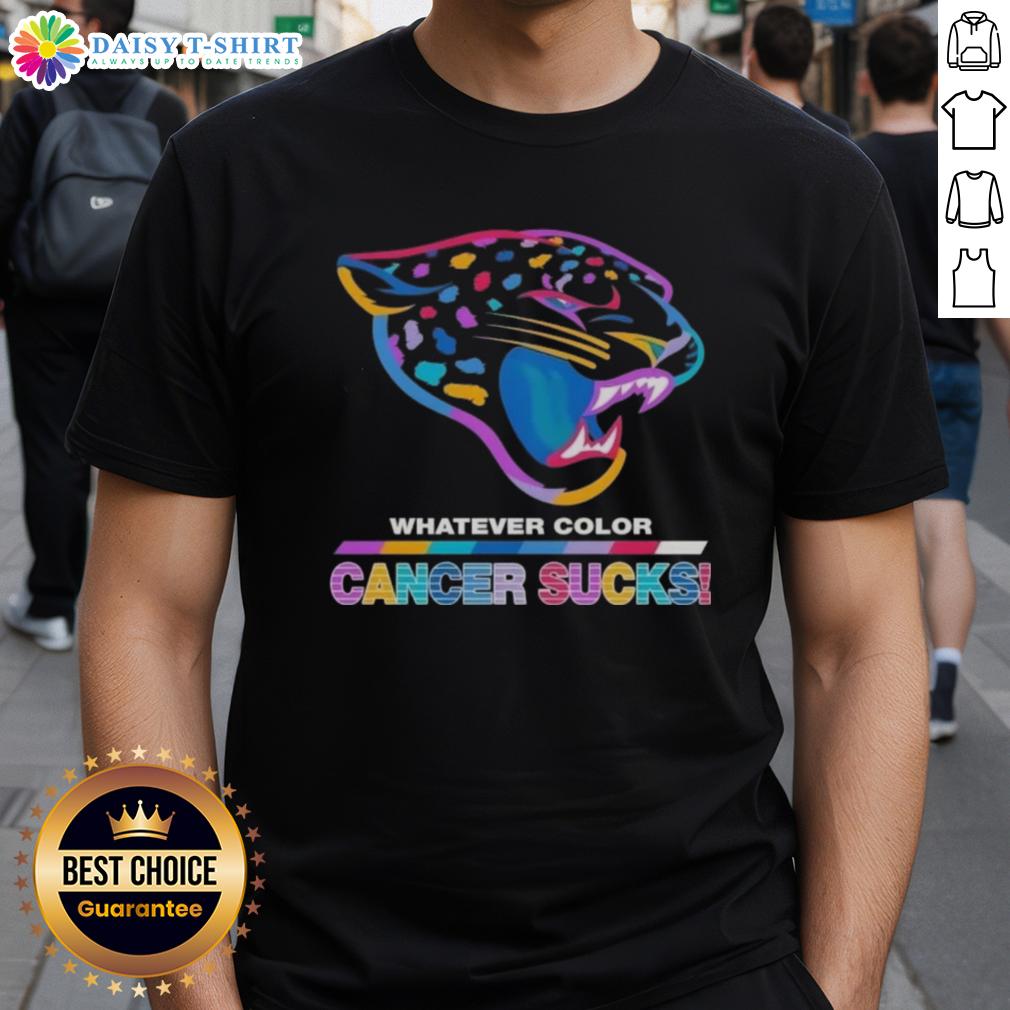 Awesome Jacksonville Jaguars Football Whatever Color Cancer Sucks Logo Colors T-Shirt Awesome Jacksonville Jaguars Football T-Shirt featuring colorful 'Cancer Sucks' logo design.