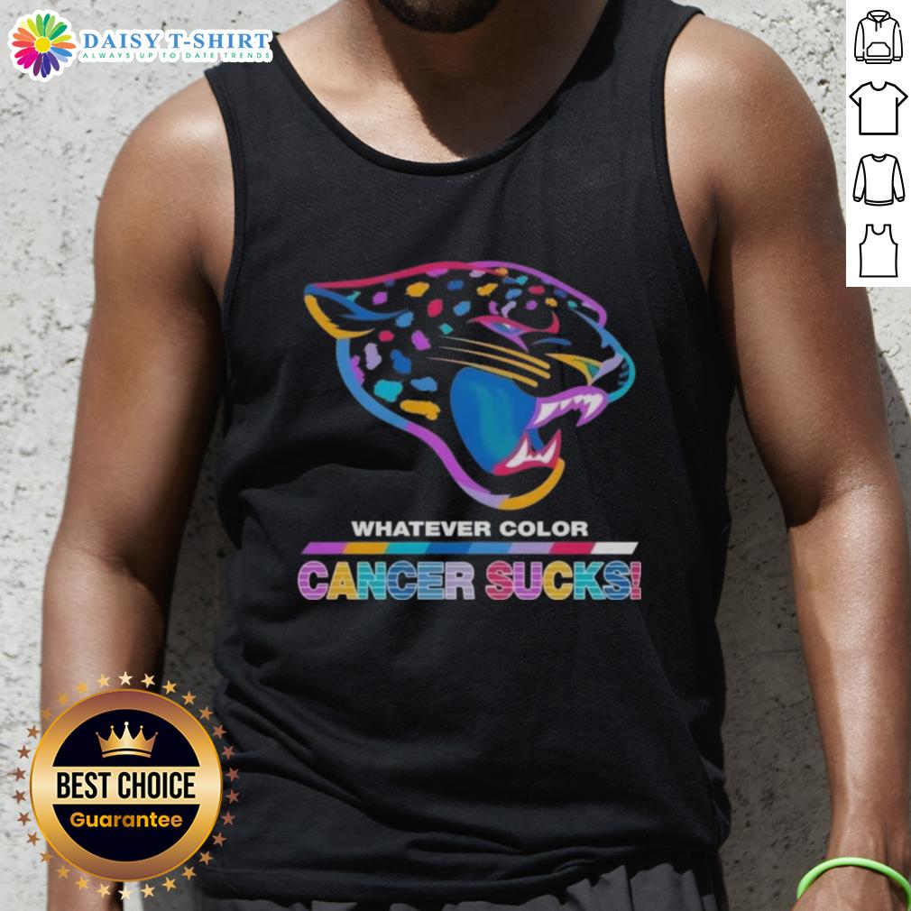 Awesome Jacksonville Jaguars Football Whatever Color Cancer Sucks Logo Colors Tank Top Jacksonville Jaguars football tank top featuring colorful 'Cancer Sucks' logo design, perfect for fans and supporters.