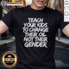 Alt Text: Awesome Jones Keeffe proudly wears a Teach Your Kids To Change Their Oil Not Their Gender T-shirt, promoting empowerment.